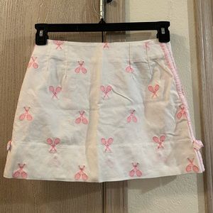 Vintage Lilly Pulitzer White Embroidered Pink Tennis Rackets Mini Skirt Size 0